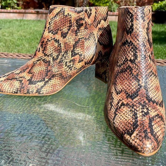 NEVER WORN Faux Snakeskin Ankle Heel Boots - Picture 2 of 4
